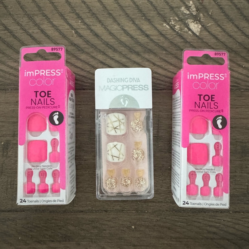 imPRESS Pink and Gold Toe Nail Set
